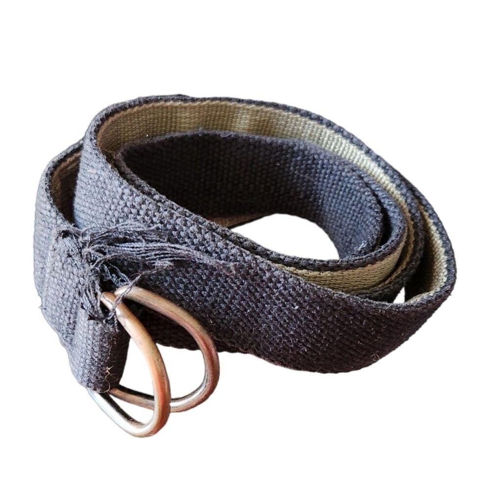 Vintage Black Tan Fabric D Ring men's skinny belt S M L 40" military tactical - Picture 2 of 7